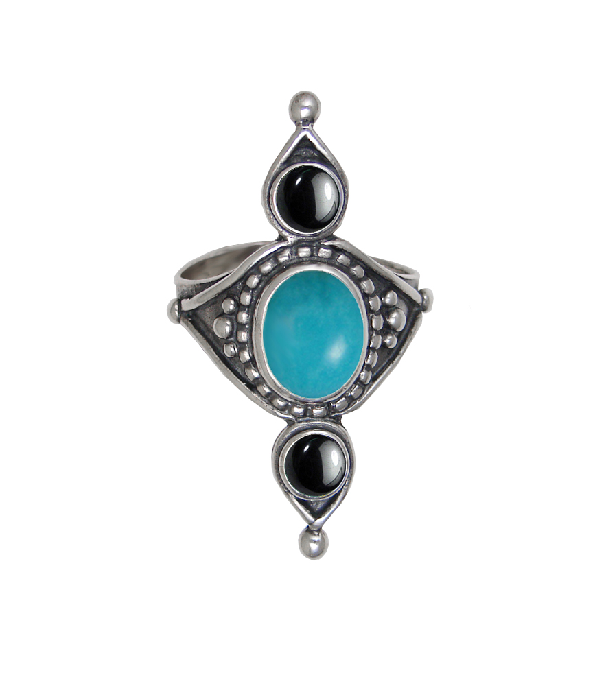 Sterling Silver Royal Ring With Turquoise And Hematite Size 9